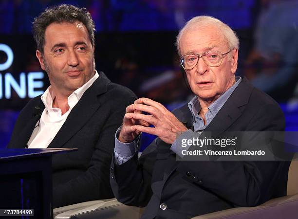 Paolo Sorrentino and Michael Caine attend the 'Che Tempo Che Fa' TV Show on May 17, 2015 in Milan, Italy.
