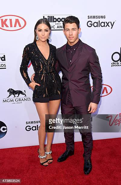 Singer Nick Jonas and model Olivia Culpo attend the 2015 Billboard Music Awards at MGM Grand Garden Arena on May 17, 2015 in Las Vegas, Nevada.