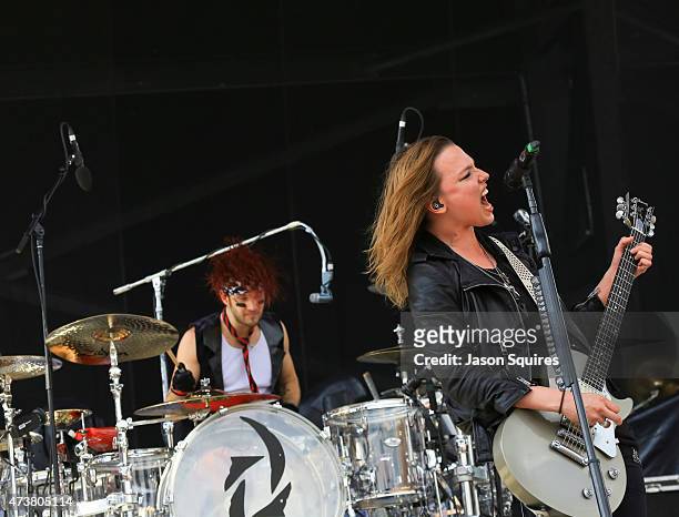 Musicians Arejay Hale and Lzzy Hale of Halestorm performs at MAPFRE Stadium on May 17, 2015 in Columbus, Ohio.