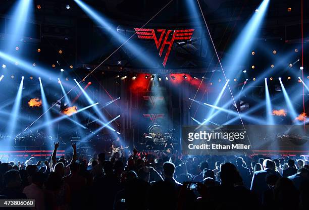 Musicians Wolfgang Van Halen, Alex Van Halen, David Lee Roth and Eddie Van Halen of Van Halen perform onstage during the 2015 Billboard Music Awards...