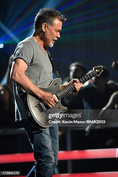 Guitarist Eddie Van Halen of Van Halen performs onstage during the 2015 Billboard Music Awards at MGM Grand Garden Arena on May 17, 2015 in Las...