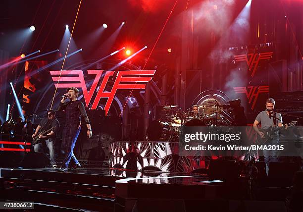 Musicians Wolfgang Van Halen, David Lee Roth, Alex Van Halen and Eddie Van Halen of Van Halen perform onstage during the 2015 Billboard Music Awards...