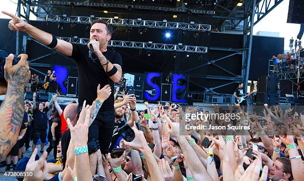 Musician Tim McIlrath of Rise Against performs at MAPFRE Stadium on May 17, 2015 in Columbus, Ohio.
