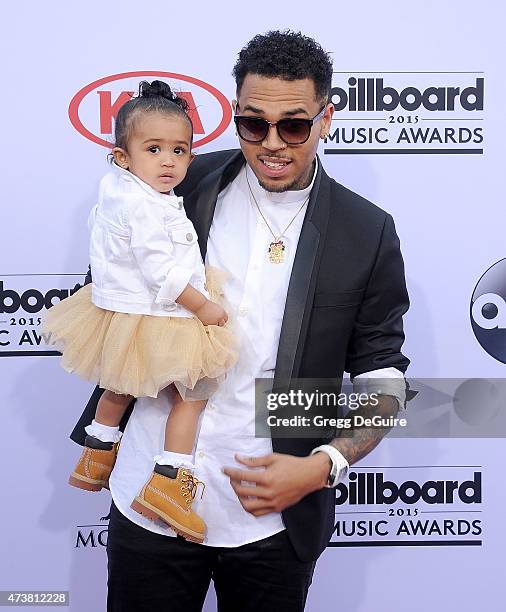 Singer Chris Brown and daughter Royalty arrive at the 2015 Billboard Music Awards at MGM Garden Arena on May 17, 2015 in Las Vegas, Nevada.