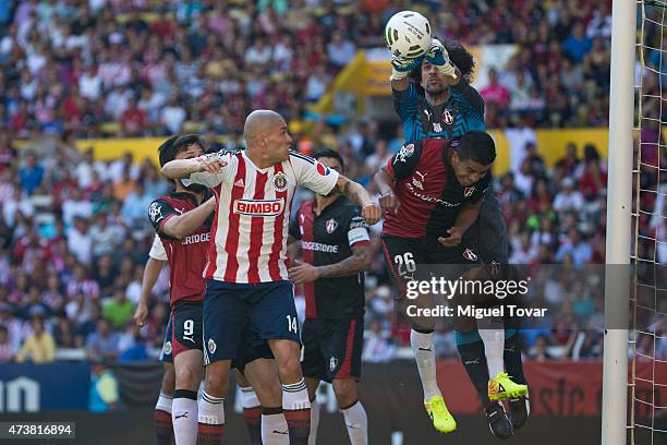 Federico Vilar goalkeeper of Atlas catches the ball during a quarterfinal second leg match between Atlas and Chivas as part of Clausura 2015 Liga MX...