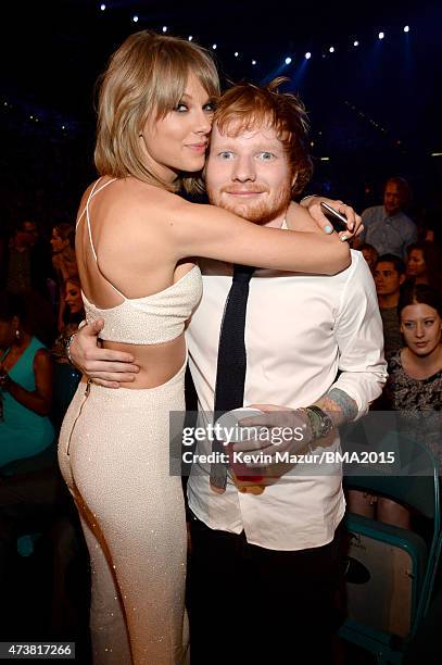 Recording artists Taylor Swift and Ed Sheeran pose during the 2015 Billboard Music Awards at MGM Grand Garden Arena on May 17, 2015 in Las Vegas,...