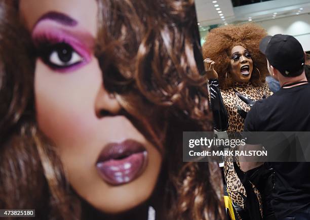 Drag Queen Bebe Zahara Benet talks with fans during the inaugural RuPauls DragCon at the Los Angeles Convention Center, California on May 17, 2015....