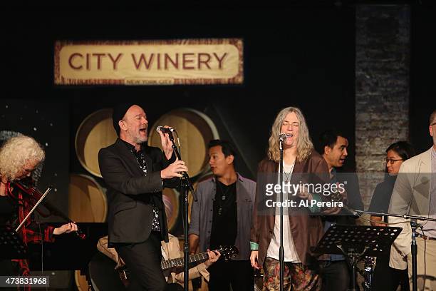 Michael Stipe and Patti Smith perform at the Everest Awakening: A Prayer for Nepal and Beyond Benefit show at City Winery on May 17, 2015 in New York...
