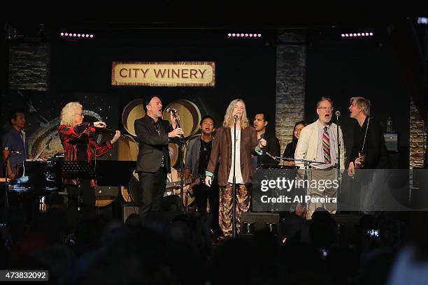 Michael Stipe, Patti Smith and Loudon Wainwright III perform at the Everest Awakening: A Prayer for Nepal and Beyond Benefit show at City Winery on...