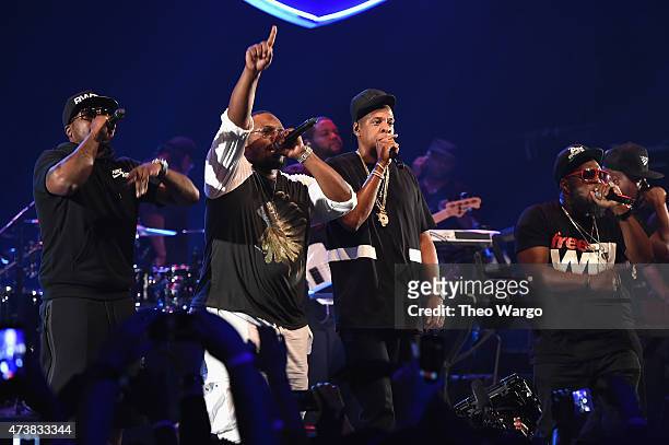 Young Chris, Beanie Siegel, Jay-Z, Freeway, and Neef Buck perform during TIDAL X: Jay-Z B-sides in NYC on May 17, 2015 in New York City.