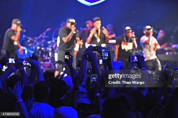 General view of atmosphere with fans holding up cell phones as Jay-Z performs during TIDAL X: Jay-Z B-sides in NYC on May 17, 2015 in New York City.