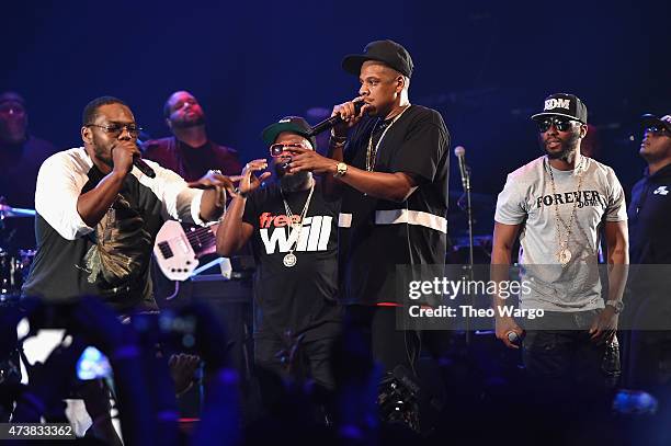 Beanie Siegel, Freeway, Jay-Z, Neef Buck, and Young Chris perform during TIDAL X: Jay-Z B-sides in NYC on May 17, 2015 in New York City.