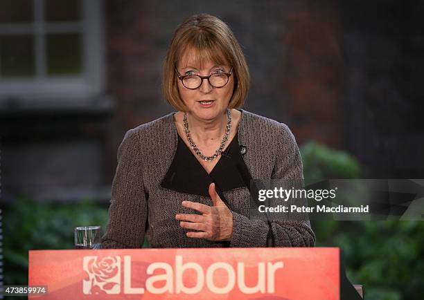 Labour party interim leader Harriet Harman speaks to reporters and supporters on May 18, 2015 in London, England. Mrs Harman said "These are dark...