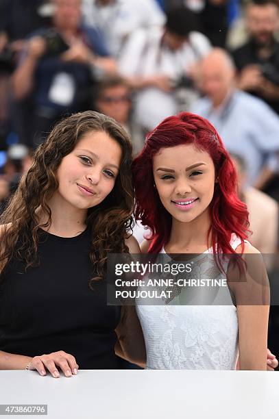 Mexican actresses Nancy Talamantes and Leidi Gutierrez pose during a photocall for the film "Las Elegidas" at the 68th Cannes Film Festival in...