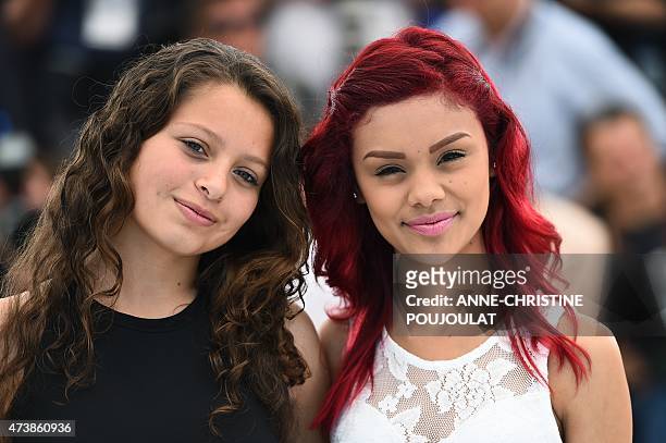 Mexican actresses Nancy Talamantes and Leidi Gutierrez pose during a photocall for the film "Las Elegidas" at the 68th Cannes Film Festival in...