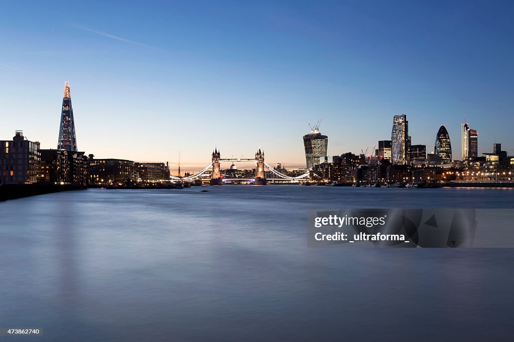 London skyline The Shard Tower Bridge City of London dusk