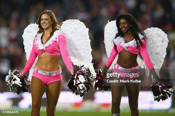 The Sea Eagles cheergirls perform during the round 10 NRL match between the Manly Sea Eagles and the Penrith Panthers at Brookvale Oval on May 18,...