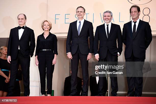 Pierre Lescure, Frederique Bredin, Christophe Rossignon, Stephane Brize and Vincent Lindon attend the Premiere of "La Loi Du Marche" during the 68th...