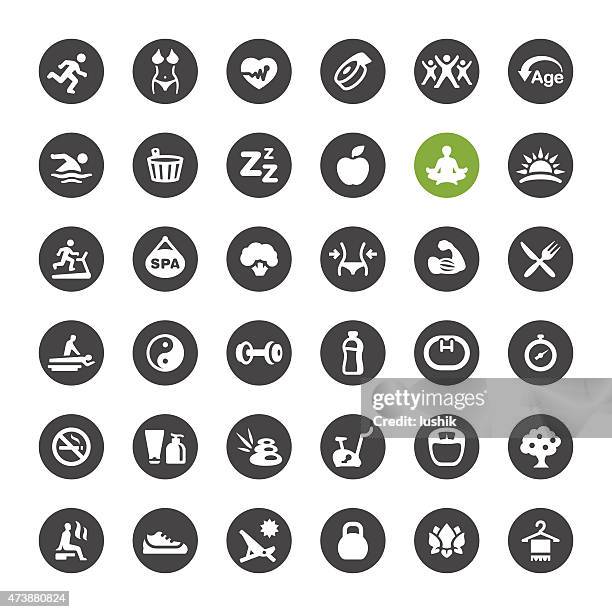 ilustraciones, imágenes clip art, dibujos animados e iconos de stock de spa, la actividad y estilo de vida saludable vector iconos - calcio sport