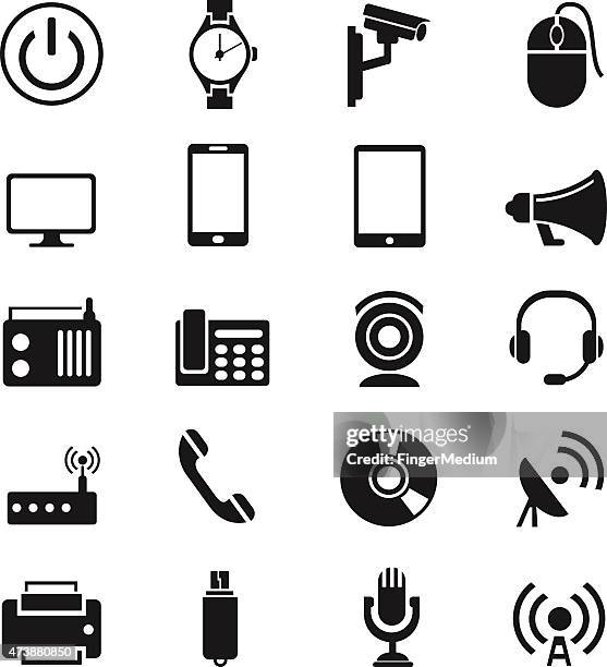 bildbanksillustrationer, clip art samt tecknat material och ikoner med various electronic icons in black on a white background - piper