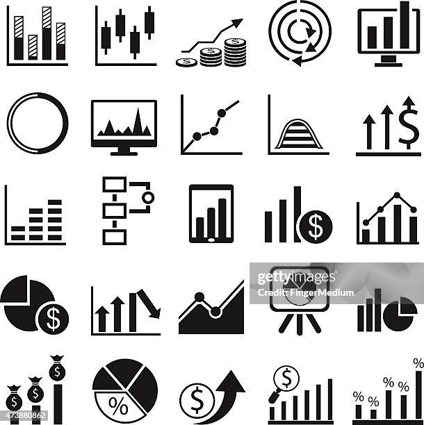 business graph icon set - casting net stock illustrations