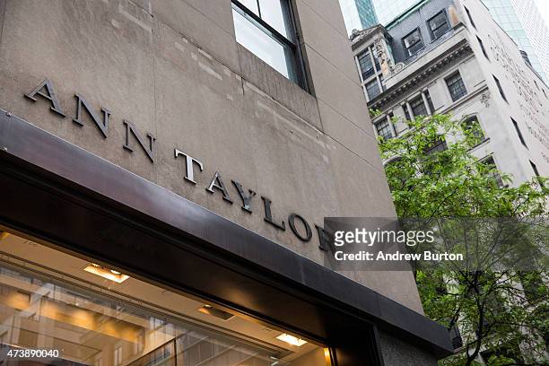 Sign for an Ann Taylor clothing store in Manhattan on May 18, 2015 in New York City. Ascena Retail Group which owns Lane Bryant and Dressbarn,...