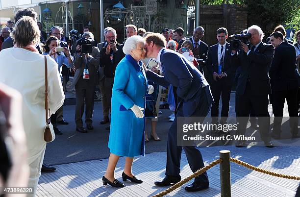 Queen Elizabeth II and Prince Harry attend the annual Chelsea Flower show at Royal Hospital Chelsea on May 18, 2015 in London, England.