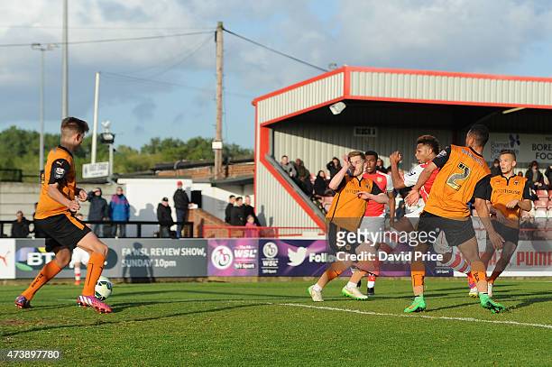 Serge Gnabry scores Arsenal's 2nd goal during the match between Arsenal U21s and Wolverhampton Wanderers U21s at Meadow Park on May 18, 2015 in...