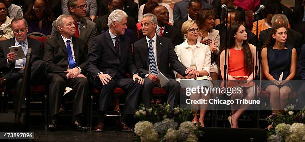 Dignitaries including former mayor Richard M. Daley, from left, Sen. Dick Durbin, former President Bill Clinton, Mayor Rahm Emanual, wife Amy Rule...