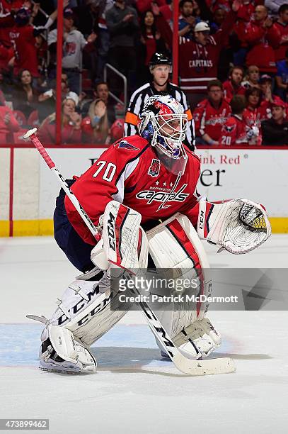 Braden Holtby of the Washington Capitals in action during the third period against the New York Islanders in Game Seven of the Eastern Conference...