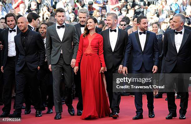 Julien Seul, Franck Gastambide, Francois Arnaud, Lambert Wilson , Virginie Ledoyen, Eric Hannezo, Guillaume Gouix and Marc Dujardin attend the...