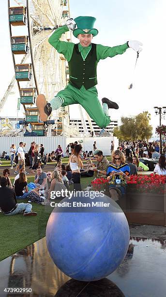 Dumitru Uzun performs with a balancing ball during Rock in Rio USA at the MGM Resorts Festival Grounds on May 16, 2015 in Las Vegas, Nevada.