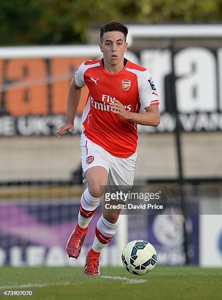 Julio Pleguezuelo of Arsenal during the match between Arsenal U21s and Wolverhampton Wanderers U21s at Meadow Park on May 18, 2015 in Borehamwood,...