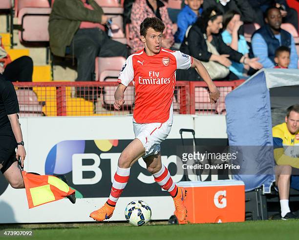 Julio Pleguezuelo of Arsenal during the match between Arsenal U21s and Wolverhampton Wanderers U21s at Meadow Park on May 18, 2015 in Borehamwood,...