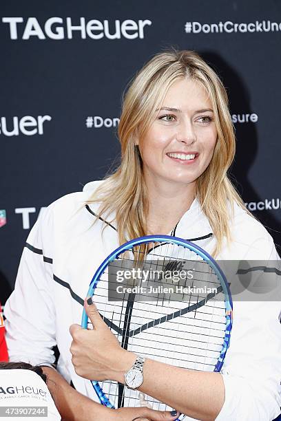 Russian tennis player Maria Sharapova participates to the Association Theodora fund event organized by Tag Heuer on May 18, 2015 in Paris, France.