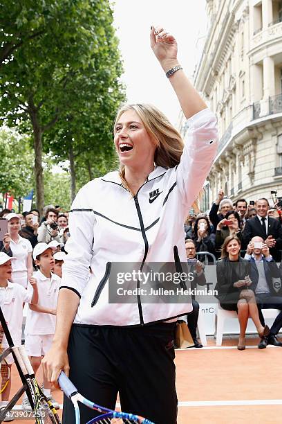 Russian tennis player Maria Sharapova participates to the Association Theodora fund event organized by Tag Heuer on May 18, 2015 in Paris, France.