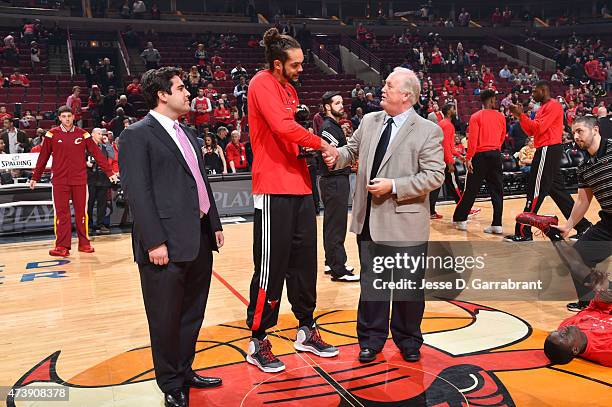 Joakim Noah of the Chicago Bulls is awarded the NBA Walter Kennedy Citizenship Award before a game against the Cleveland Cavaliers in Game Six of the...