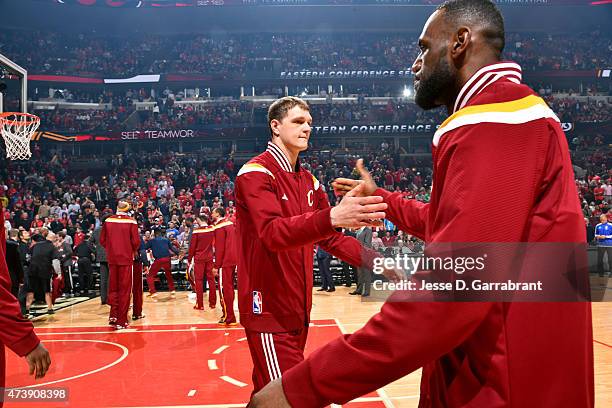 Timofey Mozgov of the Cleveland Cavaliers gets introduced before a game against the Chicago Bulls in Game Six of the Eastern Conference Semifinals...