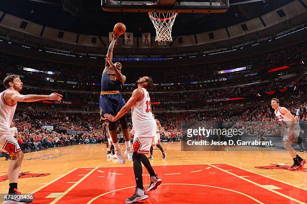 Tristan Thompson of the Cleveland Cavaliers shoots against the Chicago Bulls in Game Six of the Eastern Conference Semifinals during the 2015 NBA...