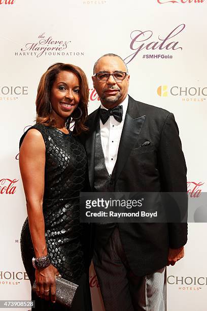 Journalist Ed Gordon and his wife Leslie attends the 2015 Steve and Marjorie Harvey Foundation Gala at the Hilton Chicago on May 16, 2015 in Chicago,...