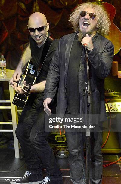 Joe Satriani and Sammy Hagar perform during the 2nd Annual "Acoustic-4-A-Cure" Benefit Concert at The Masonic Auditorium on May 15, 2015 in San...