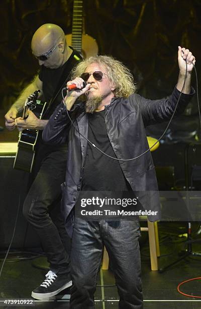 Joe Satriani and Sammy Hagar perform during the 2nd Annual "Acoustic-4-A-Cure" Benefit Concert at The Masonic Auditorium on May 15, 2015 in San...