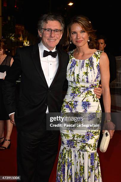 Gabriel Byrne and Hannah Beth King leave the the Premiere of "Louder Than Bombs" during the 68th annual Cannes Film Festival on May 18, 2015 in...
