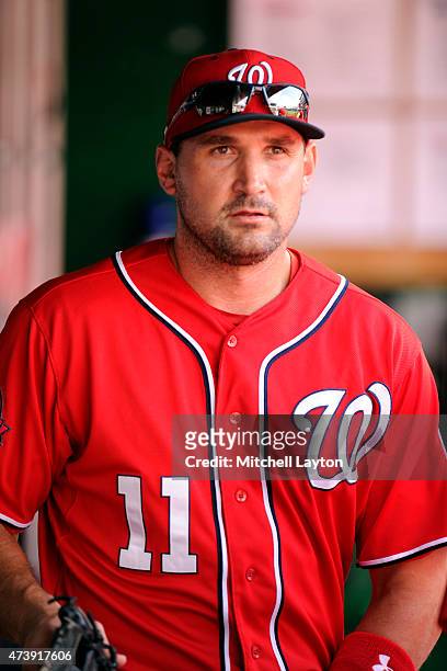 Ryan Zimmerman of the Washington Nationals looks on before a baseball game against the Atlanta Braves at National Park on May 9, 2015 in Washington,...