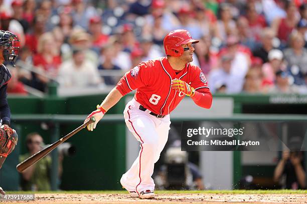 Danny Espinosa of the Washington Nationals takes a swing during a baseball game against the Atlanta Braves at National Park on May 9, 2015 in...