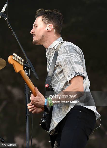 Mikky Ekko's guitarist Dave Kwan performs during Rock in Rio USA at the MGM Resorts Festival Grounds on May 16, 2015 in Las Vegas, Nevada.