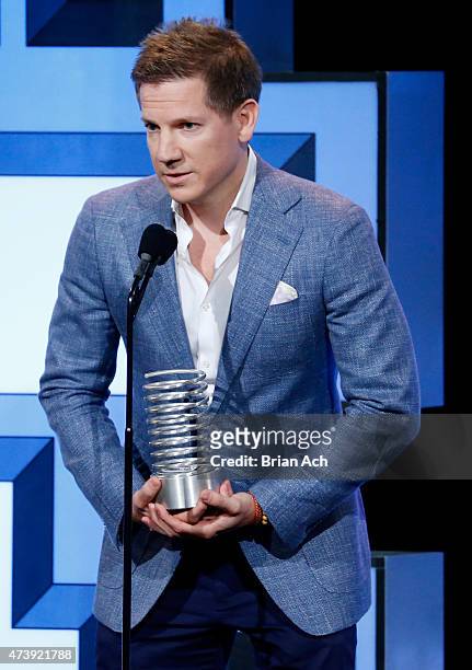Spencer Griffin of CollegeHumor accepts an award for Online Film & Video at the 19th Annual Webby Awards on May 18, 2015 in New York City.