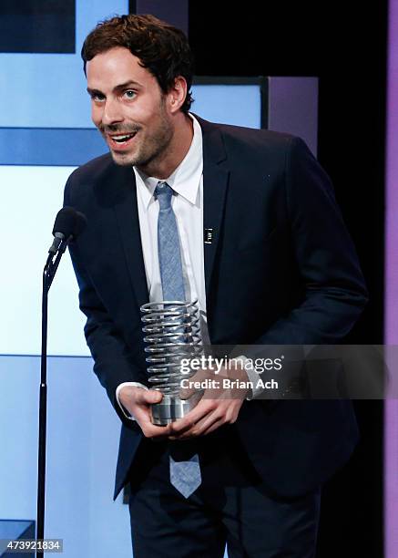 Taylor Newby of the Metropolitan Museum of art accepts an award for Advertising & Media/Social on stage at the 19th Annual Webby Awards on May 18,...