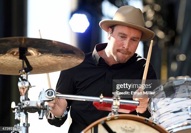 Mikky Ekko's drummer Gavin McDonald performs during Rock in Rio USA at the MGM Resorts Festival Grounds on May 16, 2015 in Las Vegas, Nevada.