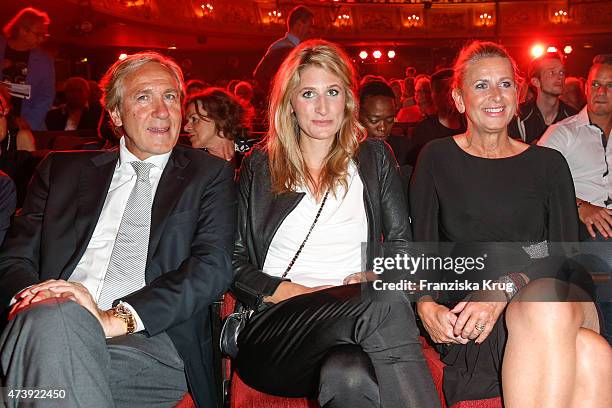 Christoph Gottschalk, Julia Gottschalk and her mother Raphaela Gottschalk attend 'Herbstblond - Gottschalks grosse Geburtstagsparty' TV Show on May...